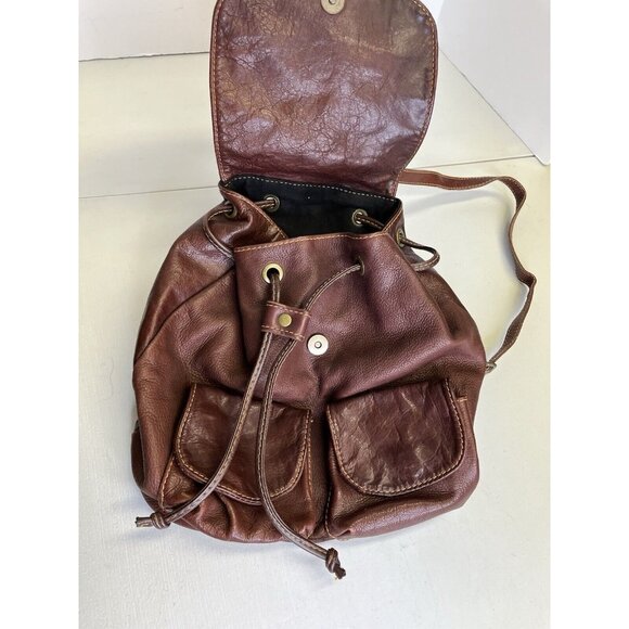 Borse In Pelle Brown Cognac Leather Backpack Made In Italy Bag Pockets Travel - Picture 10 of 12